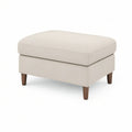 Beige Upholstered Ottoman with Brown Rubberwood Legs, 30 x 24 x 18 in