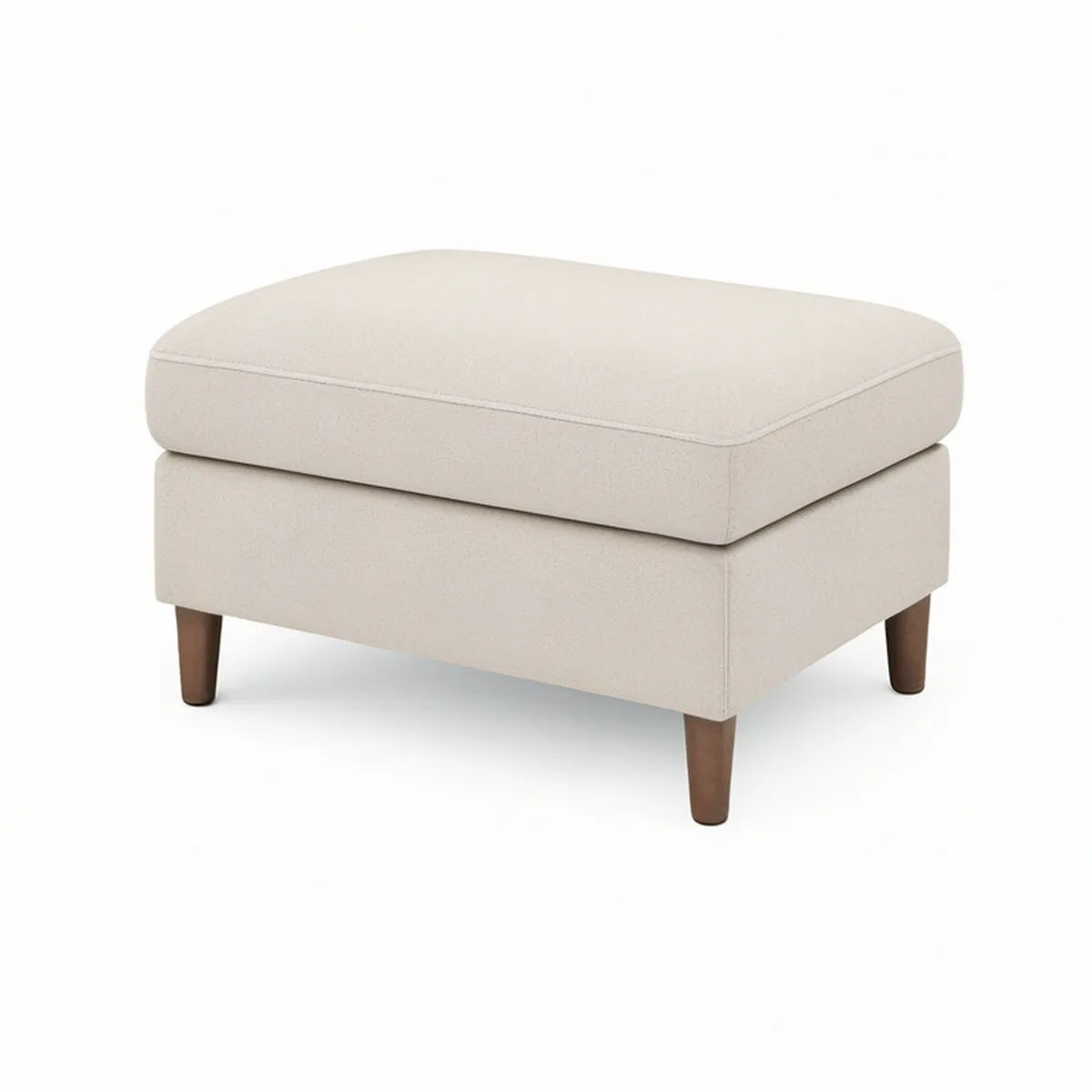 Beige Upholstered Ottoman with Brown Rubberwood Legs, 30 x 24 x 18 in