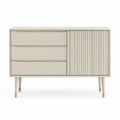 Cream MDF and Rubberwood Sideboard Buffet Cabinet with 3 Drawers and Fluted Door, 47.2 x 15.7 x 31.5 in