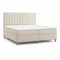 King Upholstered Platform Bed Frame with Vertical Channel Headboard, Cream, 80 x 76 x 48 in