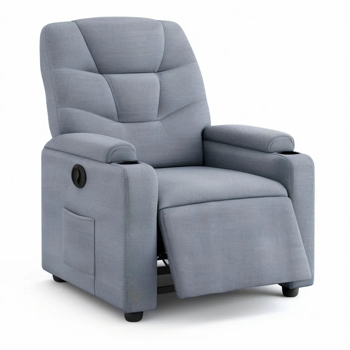 Gray Manual Recliner with Cup Holders, 35 x 38 x 41 in, High-Back Polyester Upholstery