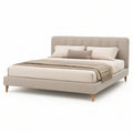 Queen Beige Upholstered Platform Bed Frame, 64 x 86 x 46 in
