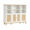 White/Natural 63 x 15.7 x 55.1 in 4-Door Storage Cabinet with Rattan Inserts