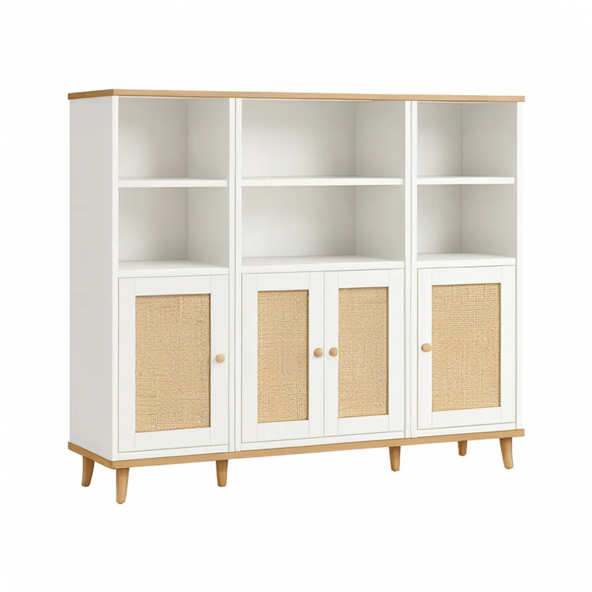 White/Natural 63 x 15.7 x 55.1 in 4-Door Storage Cabinet with Rattan Inserts