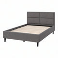 Queen Gray Upholstered Platform Bed Frame with Wood Slats, 64 x 85 x 48 in