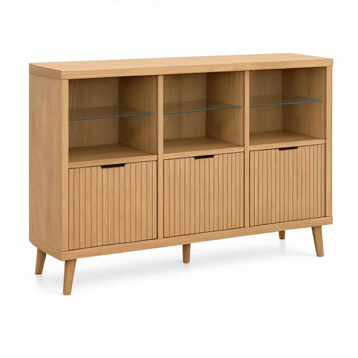 Natural Oak Sideboard Cabinet, 47.2 in W x 15.7 in D x 35.4 in H, Engineered Wood with Oak Veneer