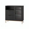 Black and Gold Storage Cabinet with 2 Drawers, Fluted Glass Door and Open Shelf, 31.5 x 15.7 x 39.4 in
