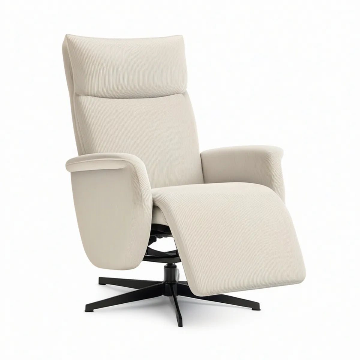 Cream Corduroy Swivel Recliner Chair with Extendable Footrest, 31.5 x 35.4 x 40.6 in