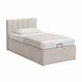 Twin Beige Upholstered Lift-Up Storage Bed, 80 in L x 42 in W x 48 in H
