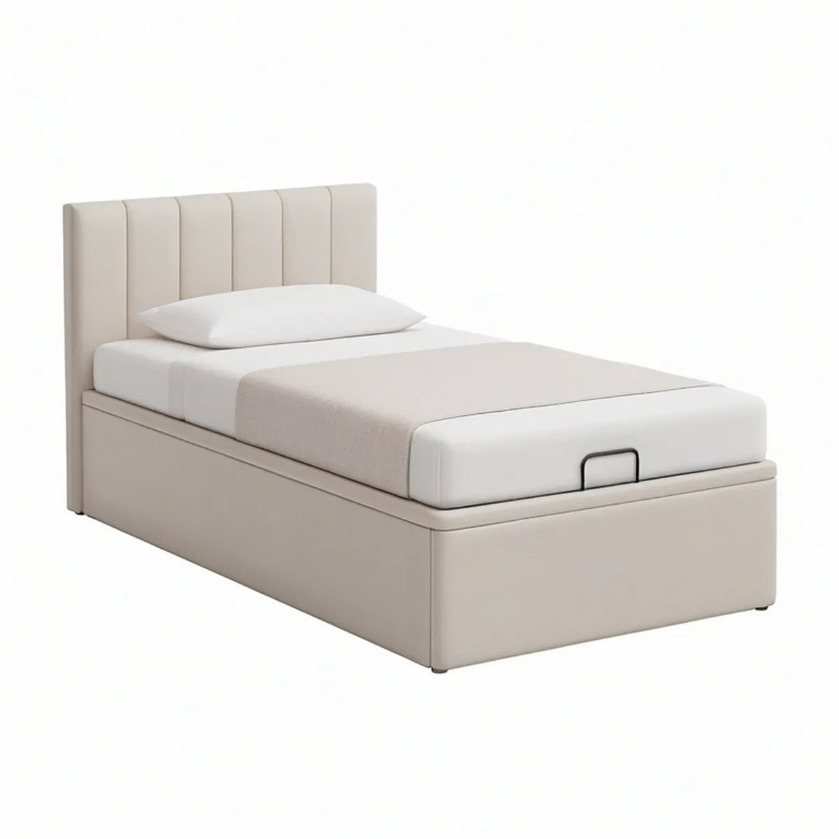 Twin Beige Upholstered Lift-Up Storage Bed, 80 in L x 42 in W x 48 in H