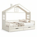 White Twin House Bed Frame with 2 Storage Drawers, 78 x 44 x 77 in