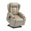 Beige PU Leather Power Lift Recliner with Cup Holders, 35.4 x 39.4 x 43.3 in