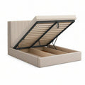 Queen Lift-Up Storage Bed Frame with Beige PU Faux Leather Upholstery, 87 x 64 x 48 in